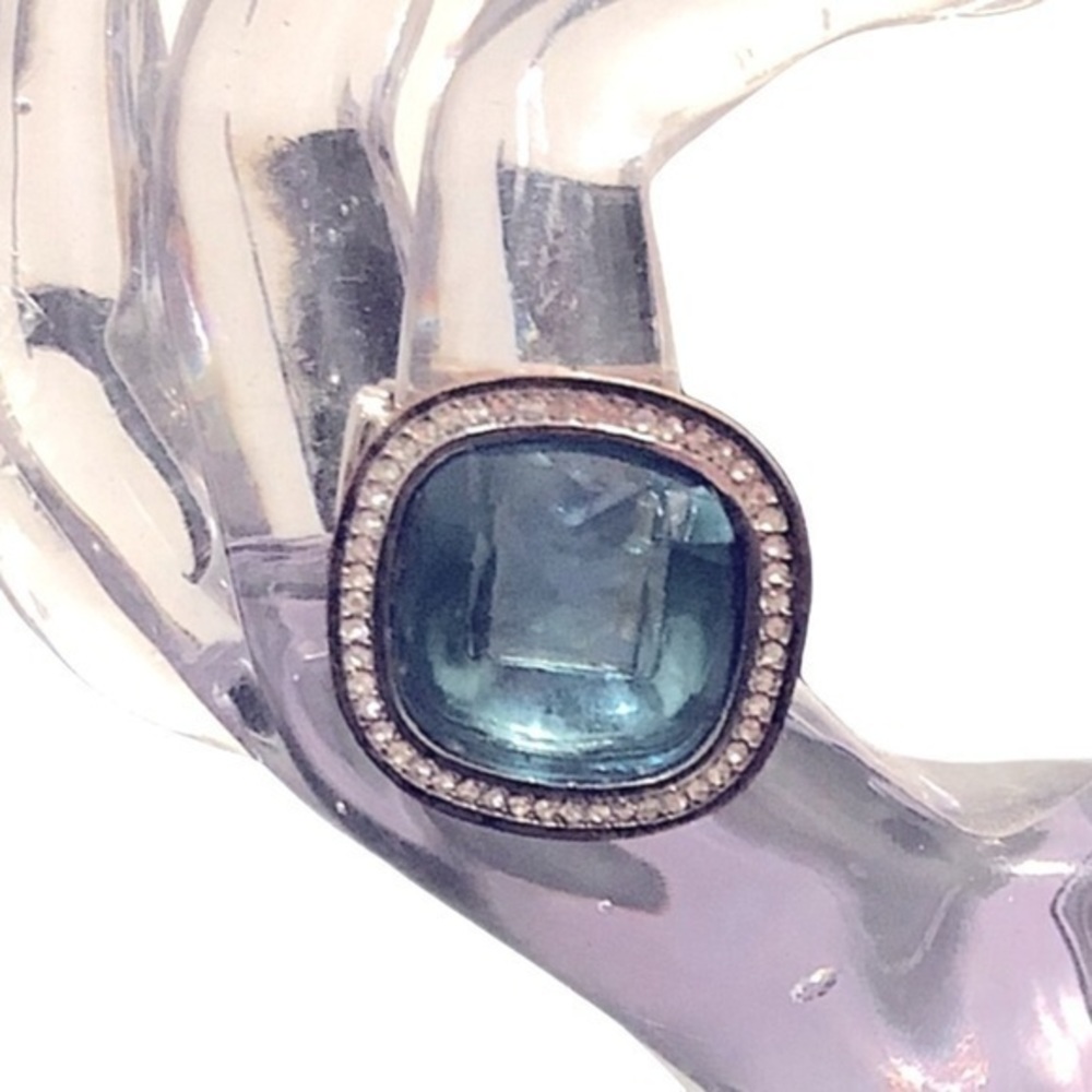 Aquamarine and Rhinestone Stretchy Ring